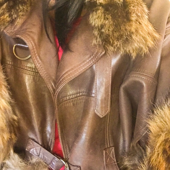Leather Fur-trimmed Jacket - Picture 2 of 3